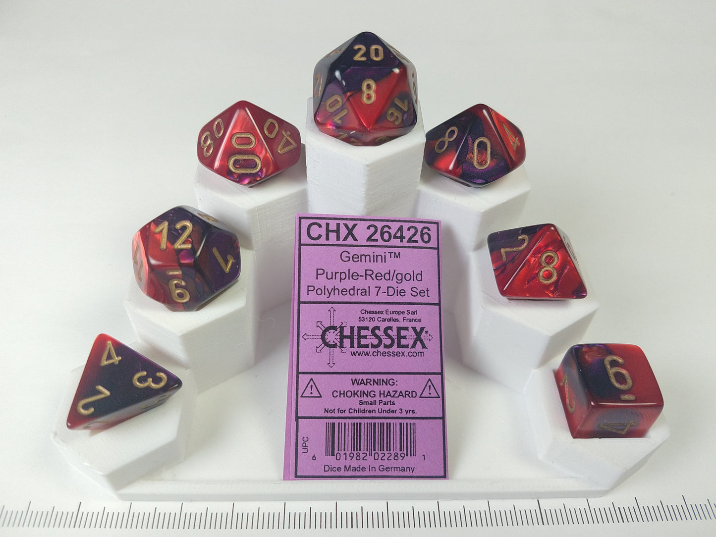 Set 7 polydice, Gemini purple-red w/gold