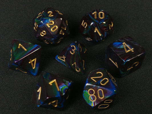 Set 7 polydice, Lustrous shadow w/gold