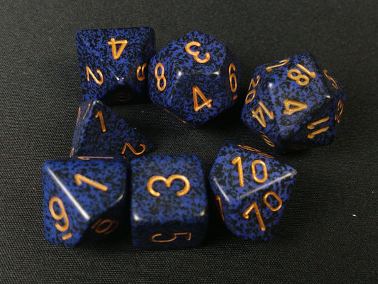 Set 7 polydice, Speckled Golden Cobalt