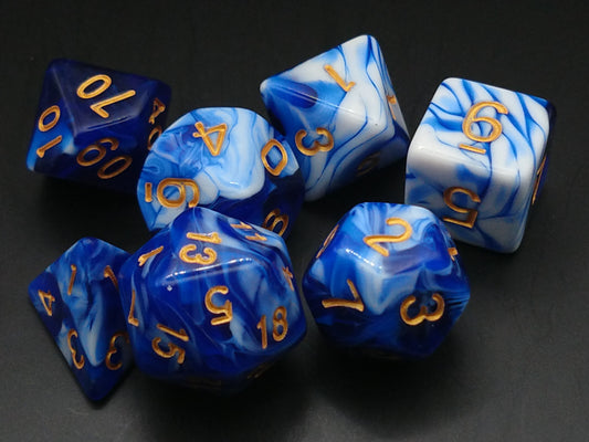 Transmuted Delftware polydice set