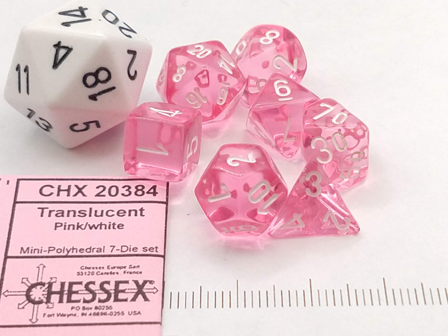 Mini polydice set - Chessex Translucent Pink w/white