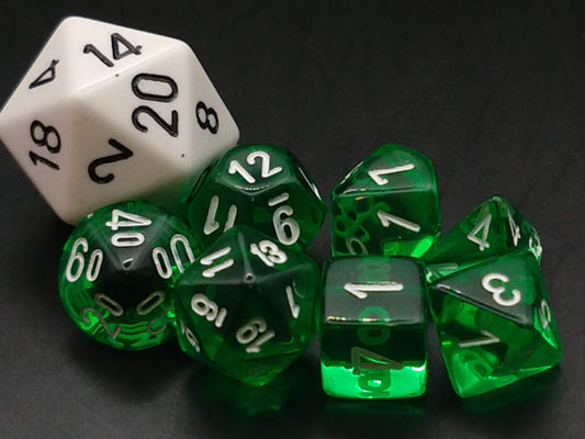 Mini polydice set - Translucent Green w/white