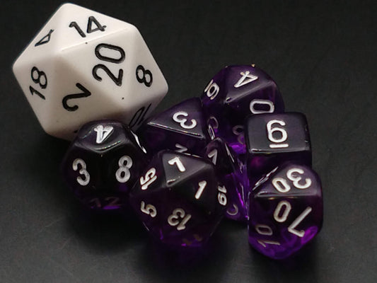 Mini polydice set - Translucent Purple w/white