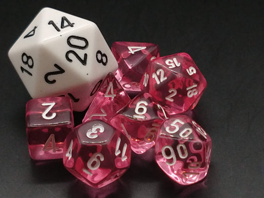 Mini polydice set - Chessex Translucent Pink w/white