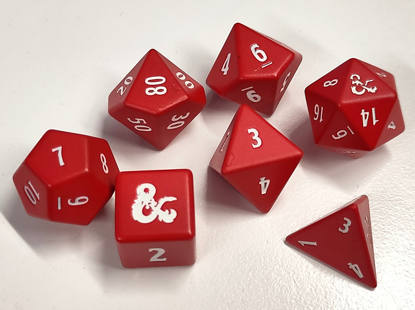 Battle Scarred - D&D Heavy metal polydice set, red w/white