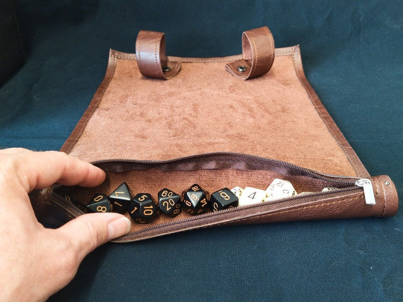 Roll Up Case Brown - travel sized dice carrier and roll mat