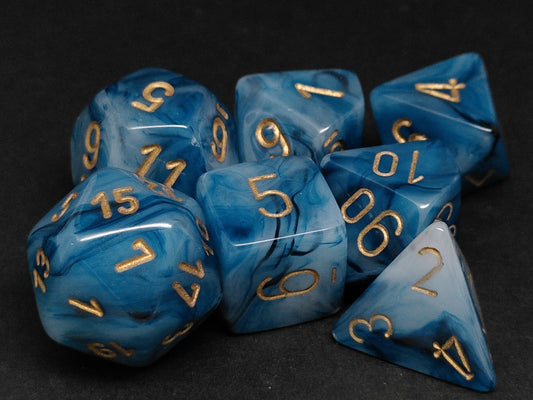 Set 7 polydice, Phantom teal w/gold