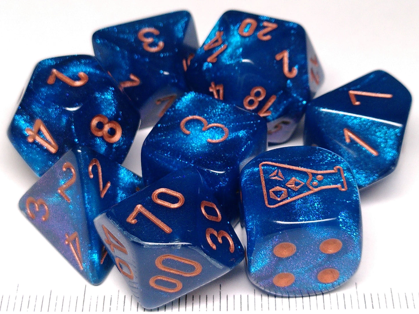 Lab polydice set, Borealis Midnight w/copper