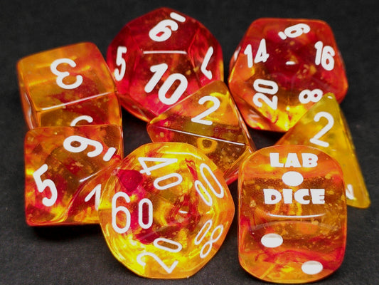 Lab polydice set, Nebula Luminary Molten w/white