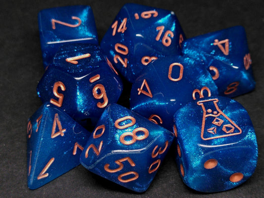 Lab polydice set, Borealis Midnight w/copper