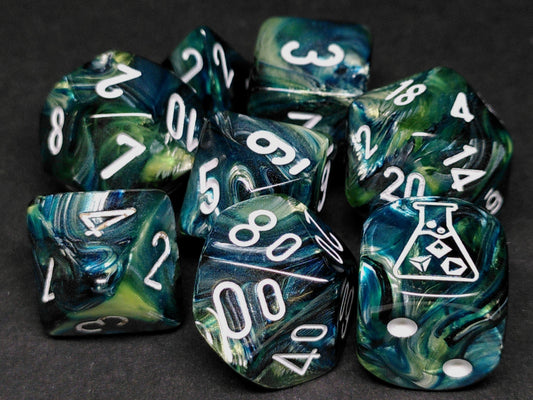 Lab polydice set, Lustrous Neptune w/grey