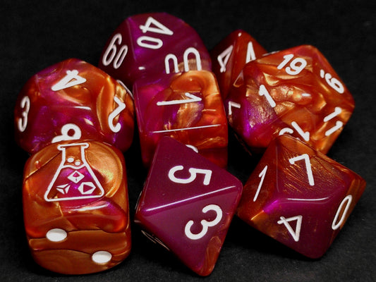 Lab polydice set, Gemini Copper-Purple w/white
