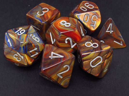 Set 7 polydice, Lustrous gold w/silver