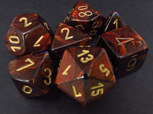 Set 7 polydice, Scarab Blue Blood w/gold