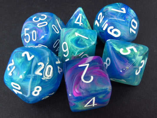 Set 7 polydice, Festive Waterlily w/White