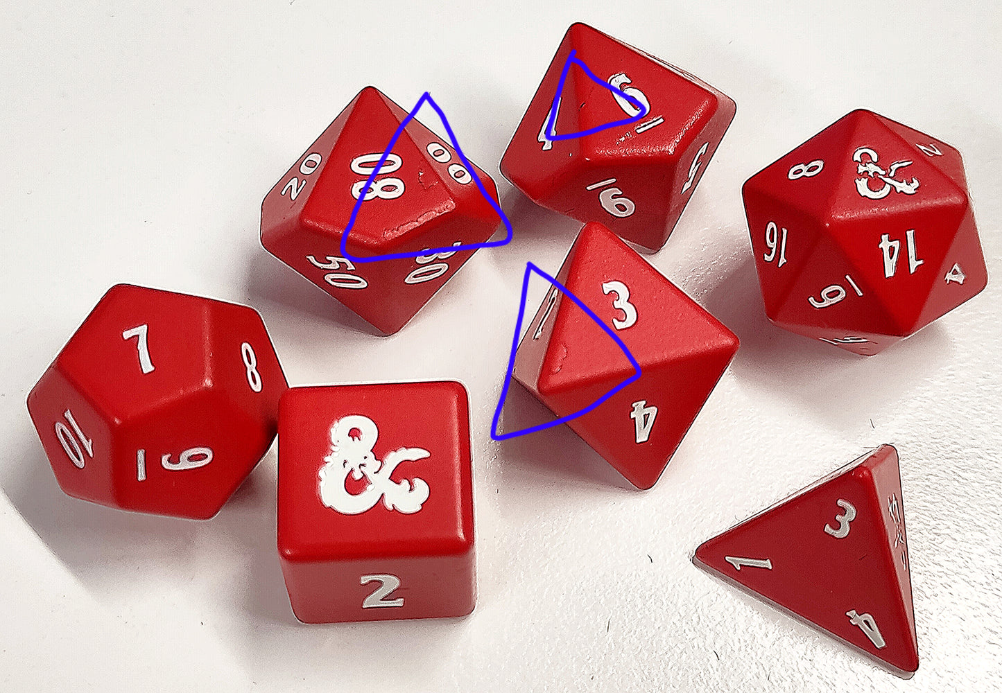 Battle Scarred - D&D Heavy metal polydice set, red w/white