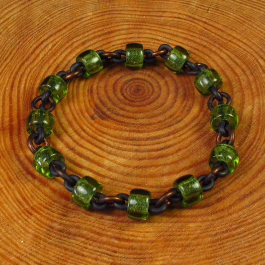 Armband - 1-1-1 - Koper - Rubber - Kralen - Groen - Zwart