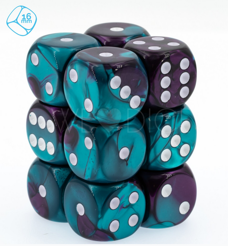 Set 12 6-zijdig 16mm 2-way Purple Teal w/white