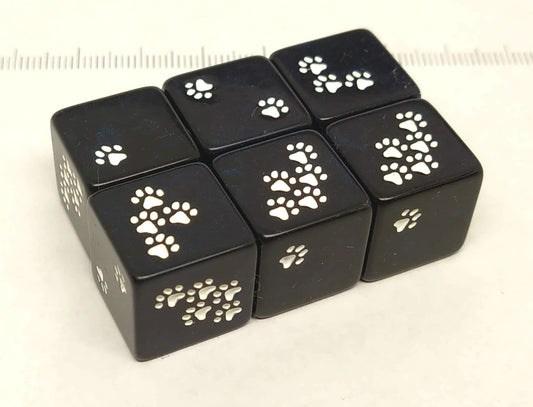 set 6 6-sided, 16mm black-blue with cat paws