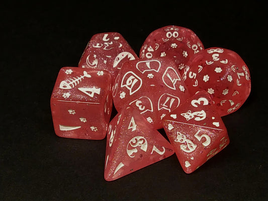 Cats polydice set - glittering pink