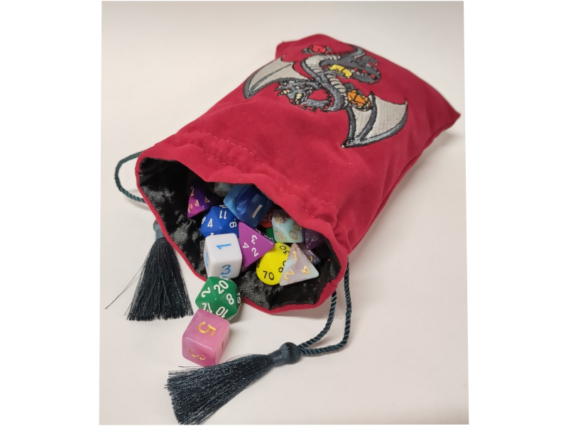 Dice Dragon pouch, red velvet