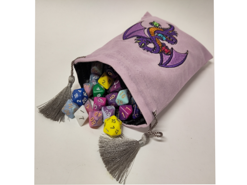 Dice Dragon pouch, purple velvet