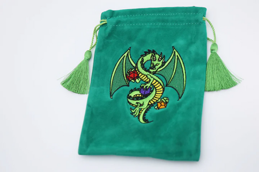 Dice Dragon pouch, green velvet