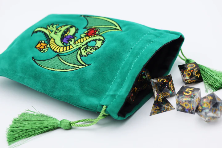 Dice Dragon pouch, green velvet