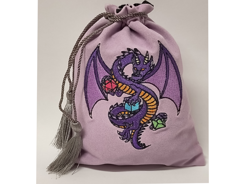 Dice Dragon pouch, purple velvet