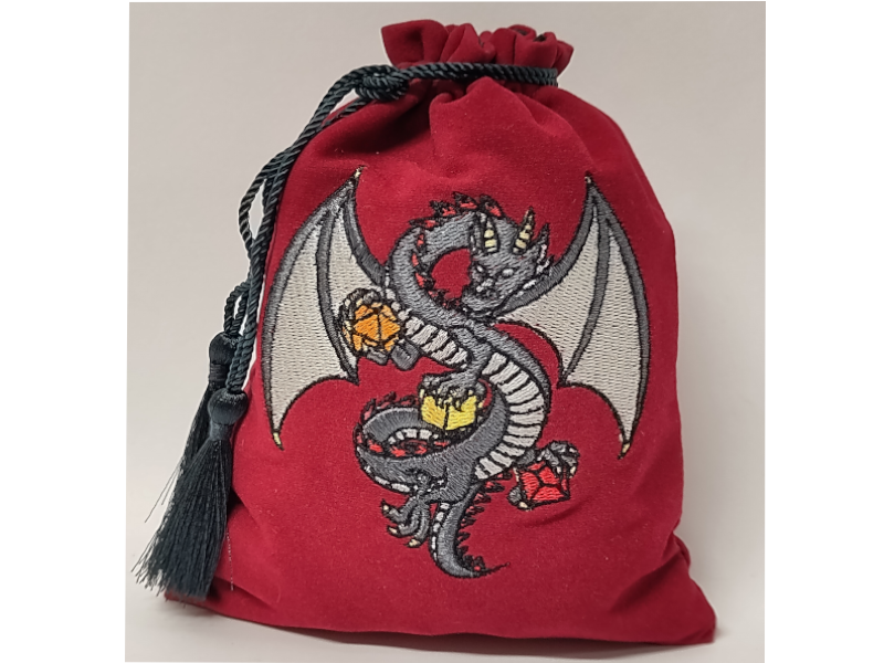 Dice Dragon pouch, red velvet