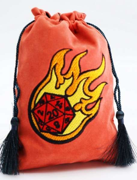 Fireball D20 pouch, orange velvet