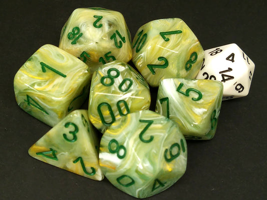 Mega-Hedral polydice set, Marble Green w/dark green