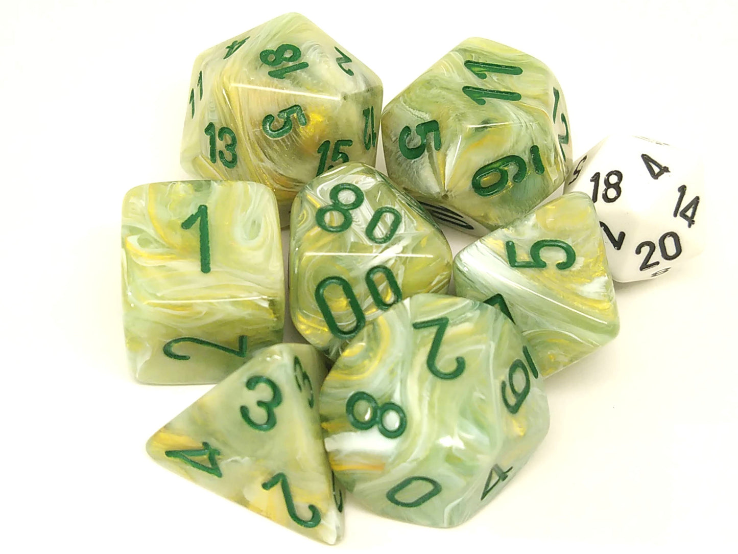 Mega-Hedral polydice set, Marble Green w/dark green