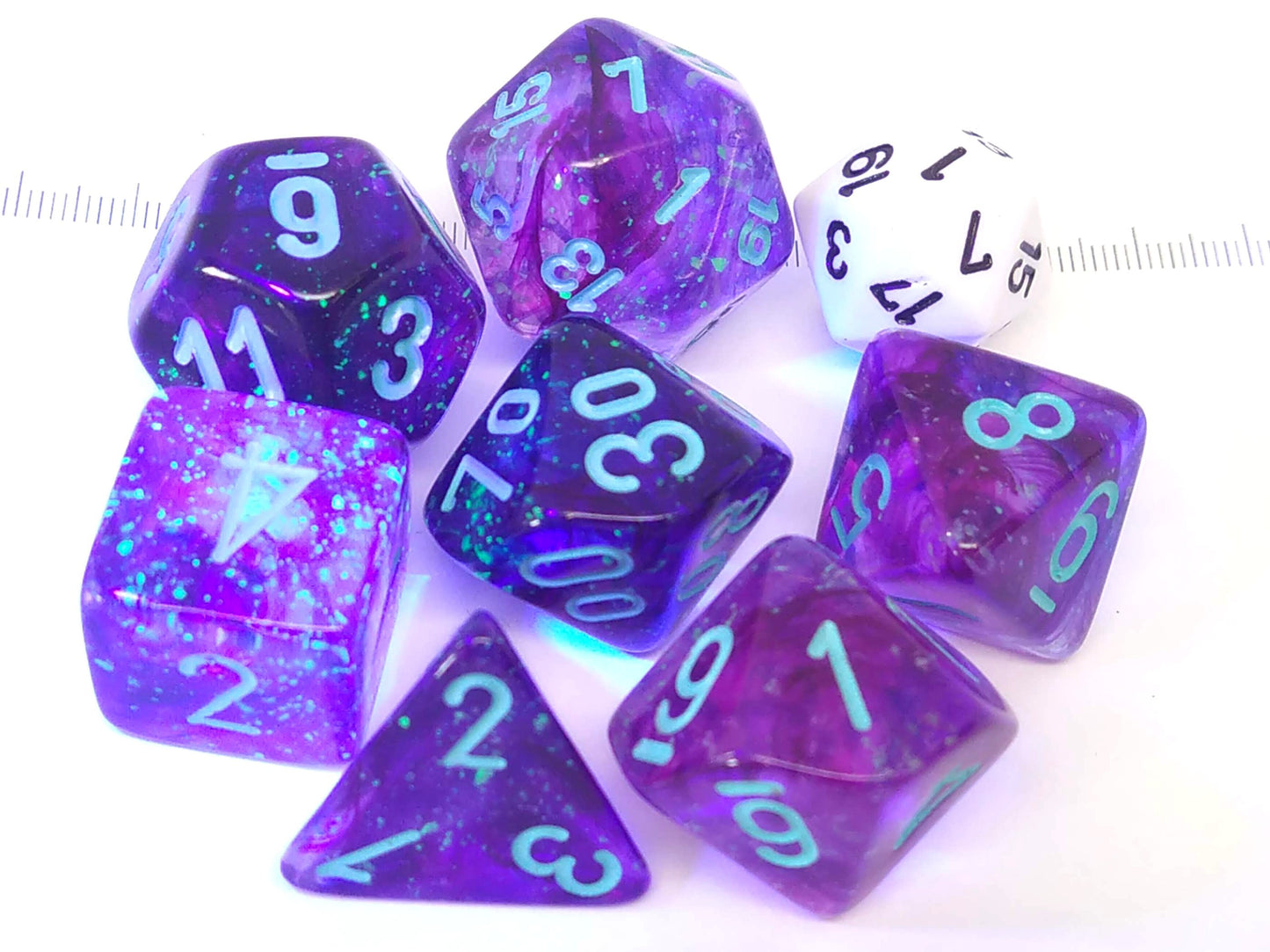 Mega-Hedral polydice set, Nebula Nocturnal w/turquoise