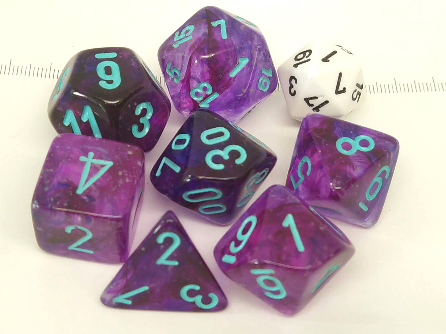 Mega-Hedral polydice set, Nebula Nocturnal w/turquoise