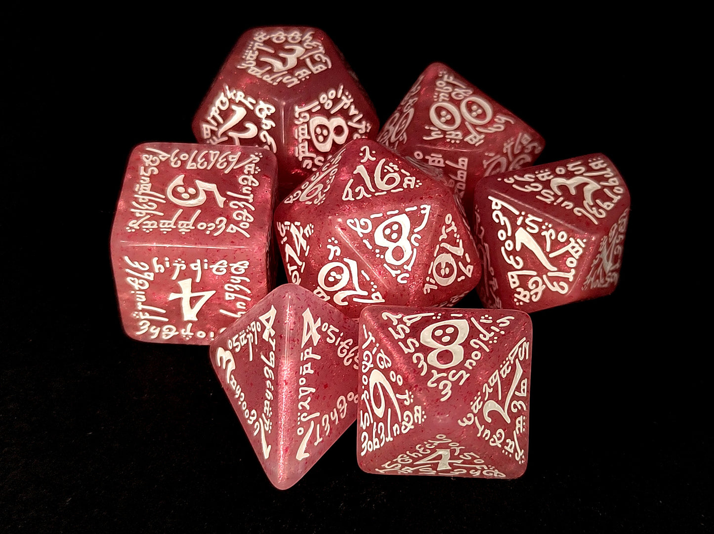 Elven polydice set - Shimmering pink w/white