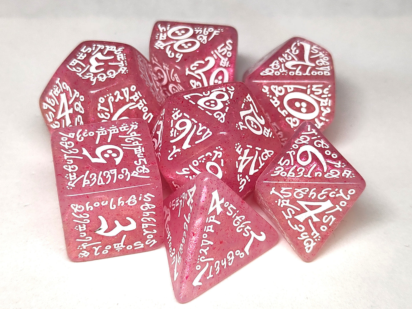 Elven polydice set - Shimmering pink w/white