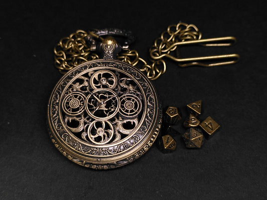 Intricate Gears Medallion, with mini metal dice
