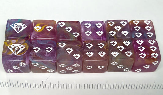 set 12st. 6-zijdig, 16mm purple gems