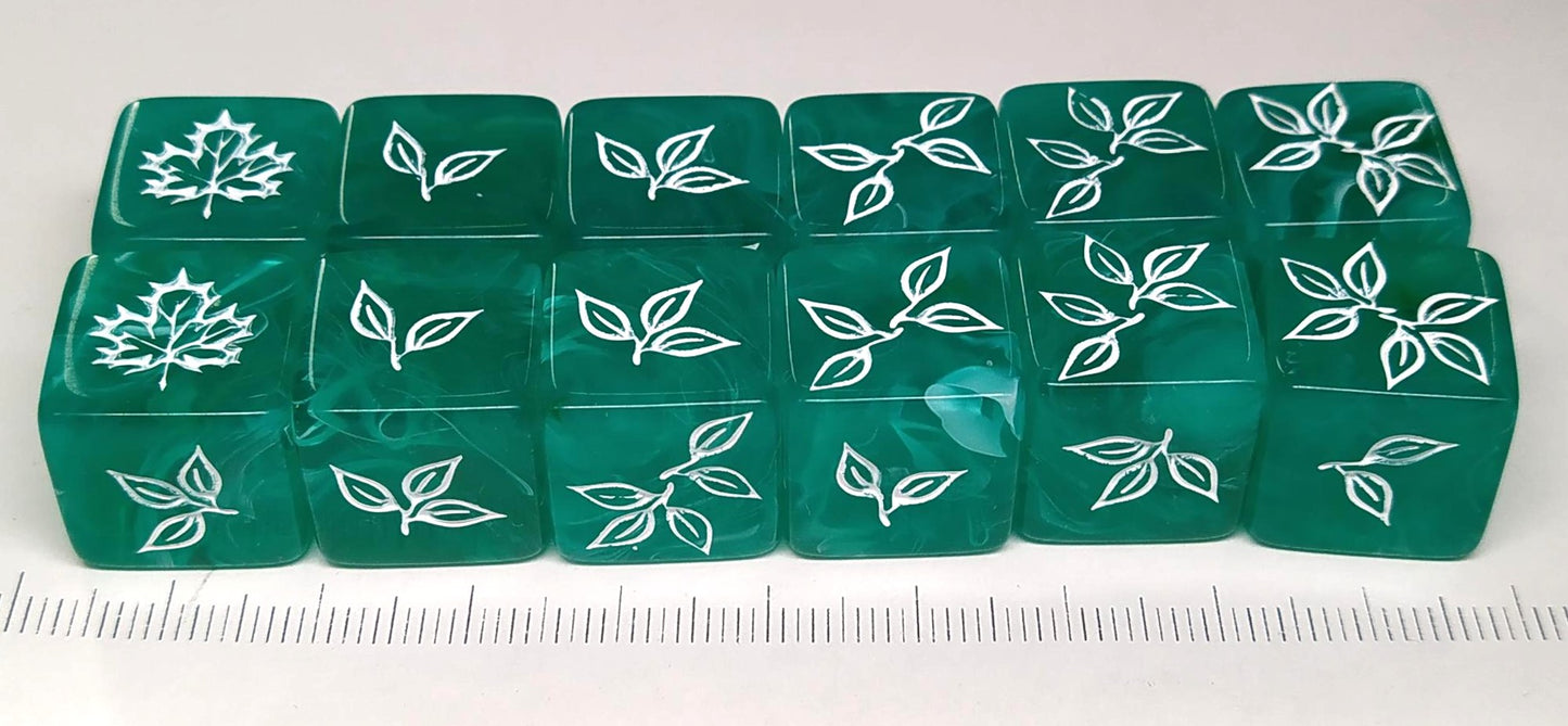 Set of 12, 6-sided, 16mm green leaf