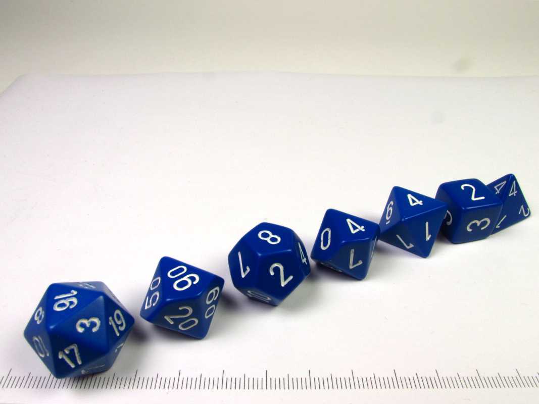 Chessex polydice set, Opaque Blue w/white