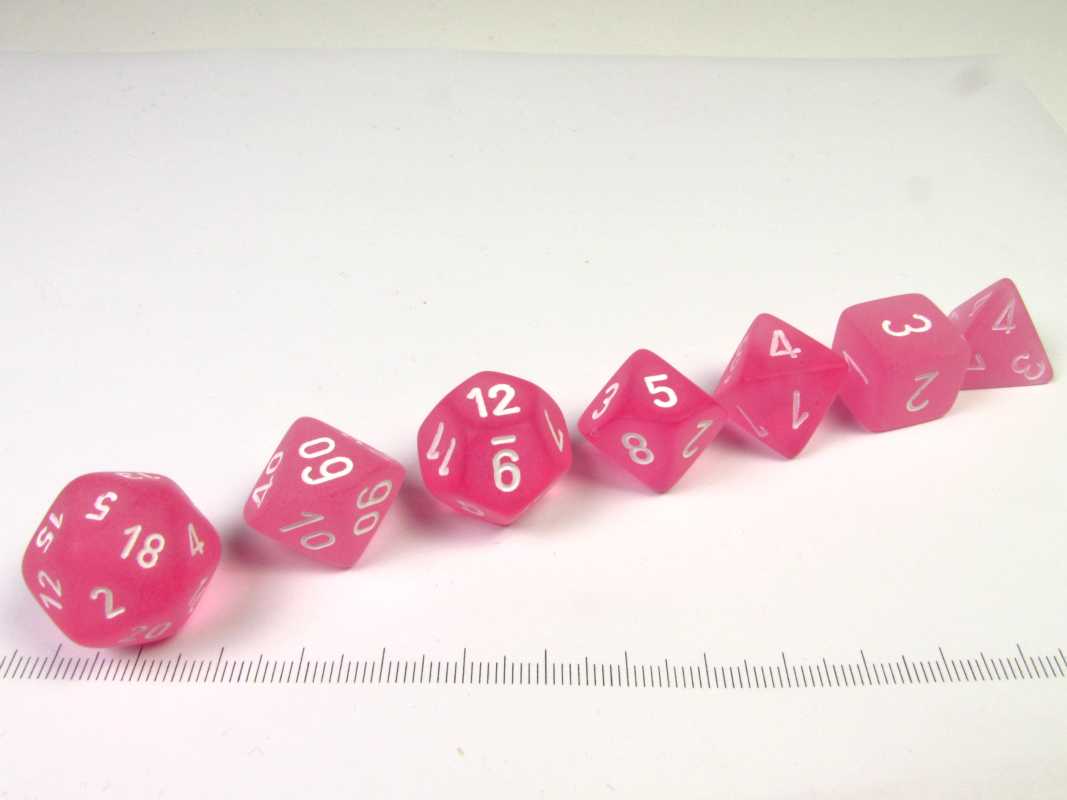 Set 7 polydice, Frosted pink w/white
