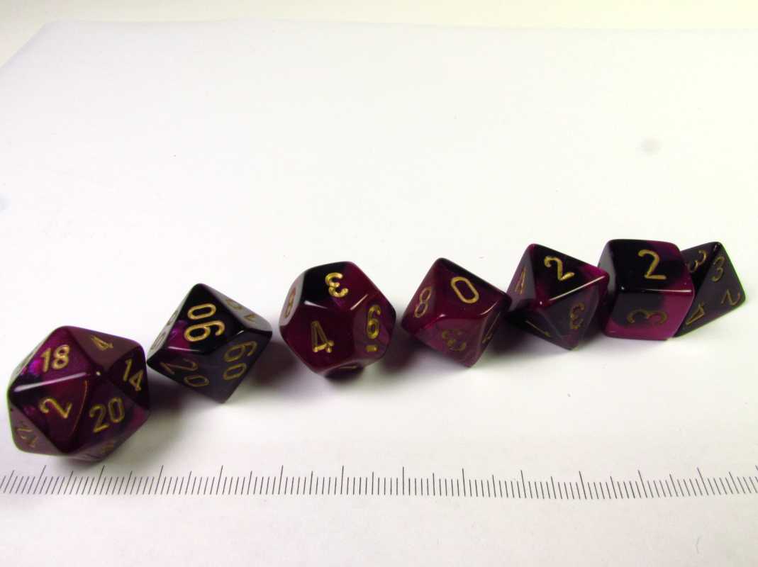Set 7 polydice, Gemini black-purple w/gold
