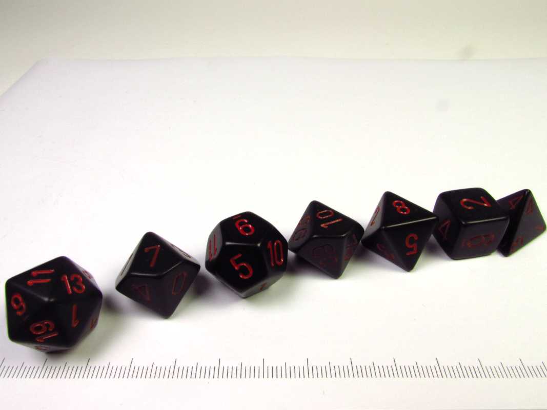 Chessex polydice set, Opaque black w/red