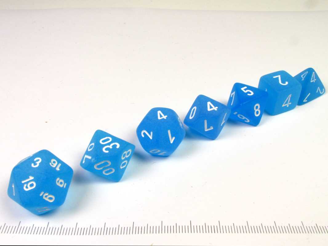 Set 7 polydice, Frosted Caribbean blue w/white