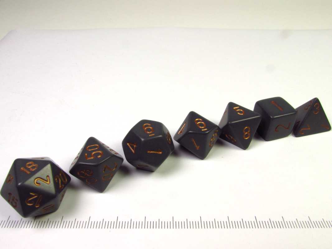 Chessex polydice set, Opaque dark grey w/copper