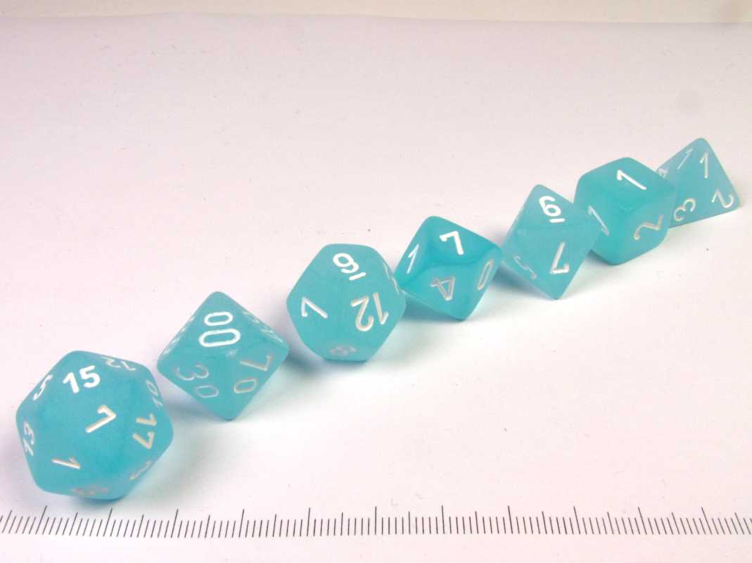 Set 7 polydice, Frosted teal w/white