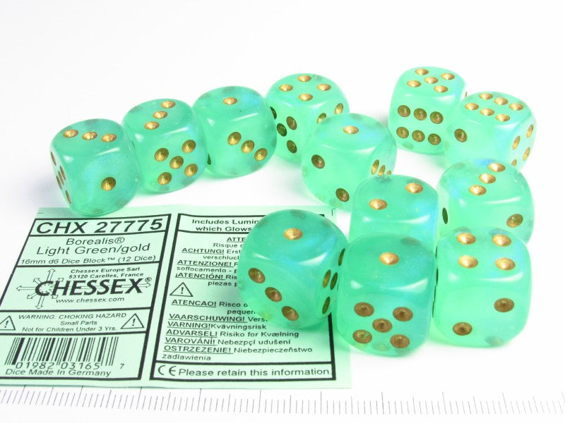 Set 12 6-zijdig Borealis Luminary Light Green w/gold