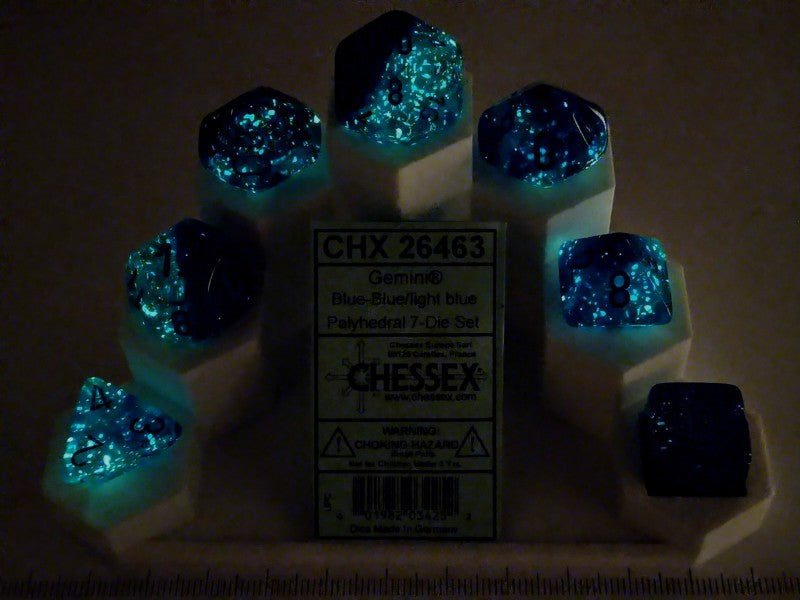 Set 7 polydice, Gemini Luminary Blue-Blue w/light blue