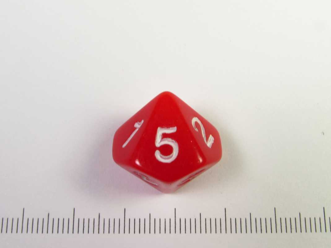 10-zijdige d5 (tweemaal 1-5), rood